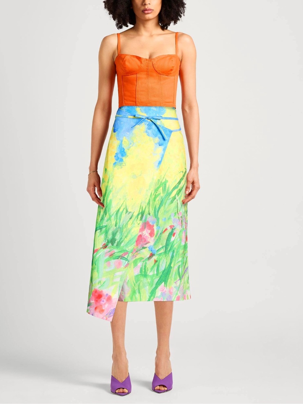 MSGM Multicolor printed canvas wrap skirt with waist tie